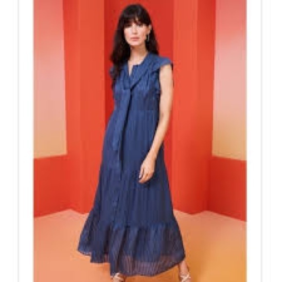 Marie Oliver Dresses & Skirts - Marie Oliver Kylee Dress Navy Ocean Maxi Dress Frill Ruffle Bow Feminine S Chic